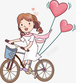 骑自行车的粉色女孩素材