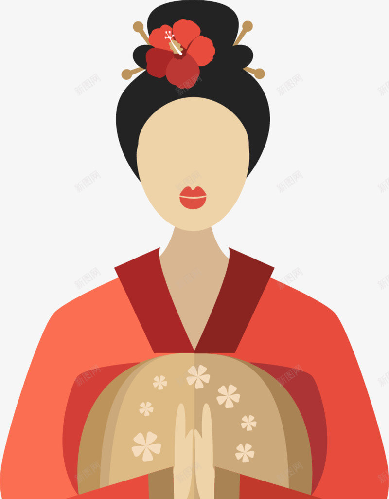 卡通人物宫女png免抠素材_88icon https://88icon.com 卡通人物 卡通宫女 复古服装 小清新 水彩 红色花朵