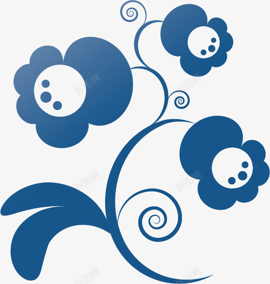 花卉png免抠素材_88icon https://88icon.com 剪影 花草 蓝色