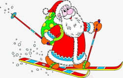 卡通滑雪的圣诞老人素材