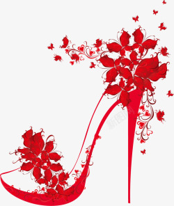 花纹高跟鞋红色花朵鞋高清图片