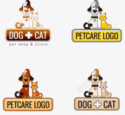 卡通手绘猫和狗宠物店标志素材