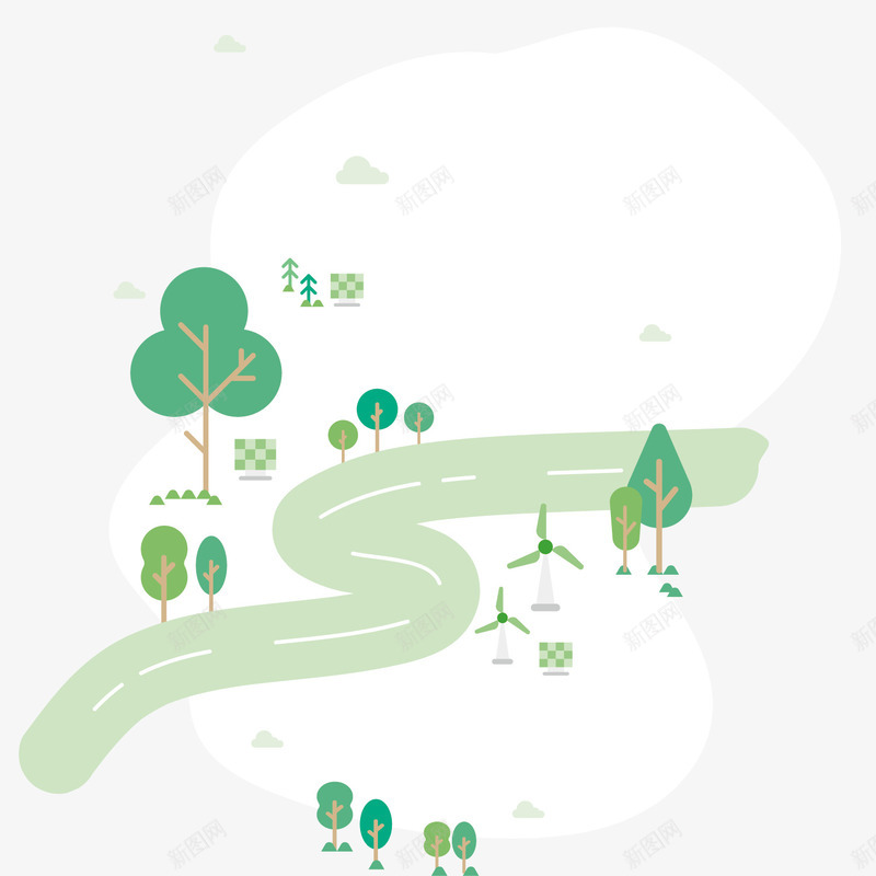 可爱树木环保卡通矢量图ai免抠素材_88icon https://88icon.com 个性 卡通 手绘 树木 植物 简单 道路 风车 矢量图