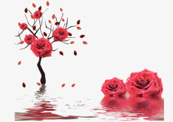 黑色树枝红色卡通玫瑰树海报装饰高清图片