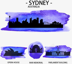 堪培拉水彩澳大利亚著名建筑下高清图片