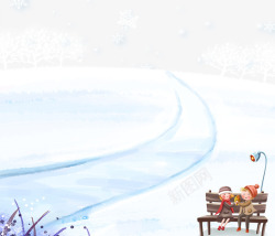冬天卡通人物雪地里的情侣高清图片
