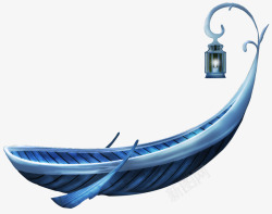 扁平手绘蓝色的小船灯光素材