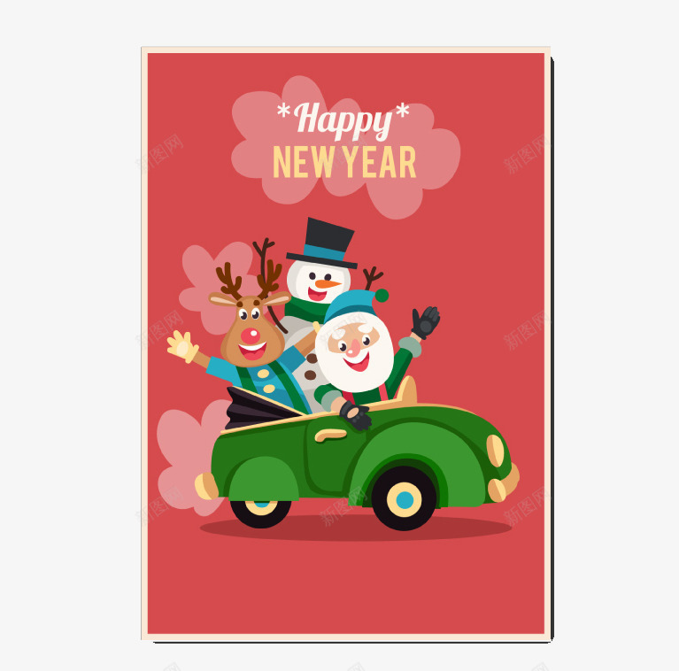 坐汽车的圣诞老人贺卡png免抠素材_88icon https://88icon.com 圣诞卡片 圣诞老人 圣诞贺卡 汽车 红色 雪人 麋鹿