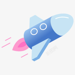 升空一根蓝色的小火箭图标高清图片
