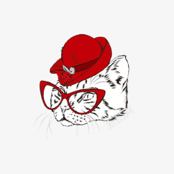 红眼镜带着红帽子的猫高清图片