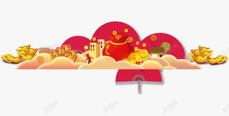 中国风风格png免抠素材_88icon https://88icon.com 中国风风格 礼物 礼物袋 金元宝 金子 钱袋