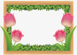 草丛边框粉红色郁金香木板边框矢量图高清图片