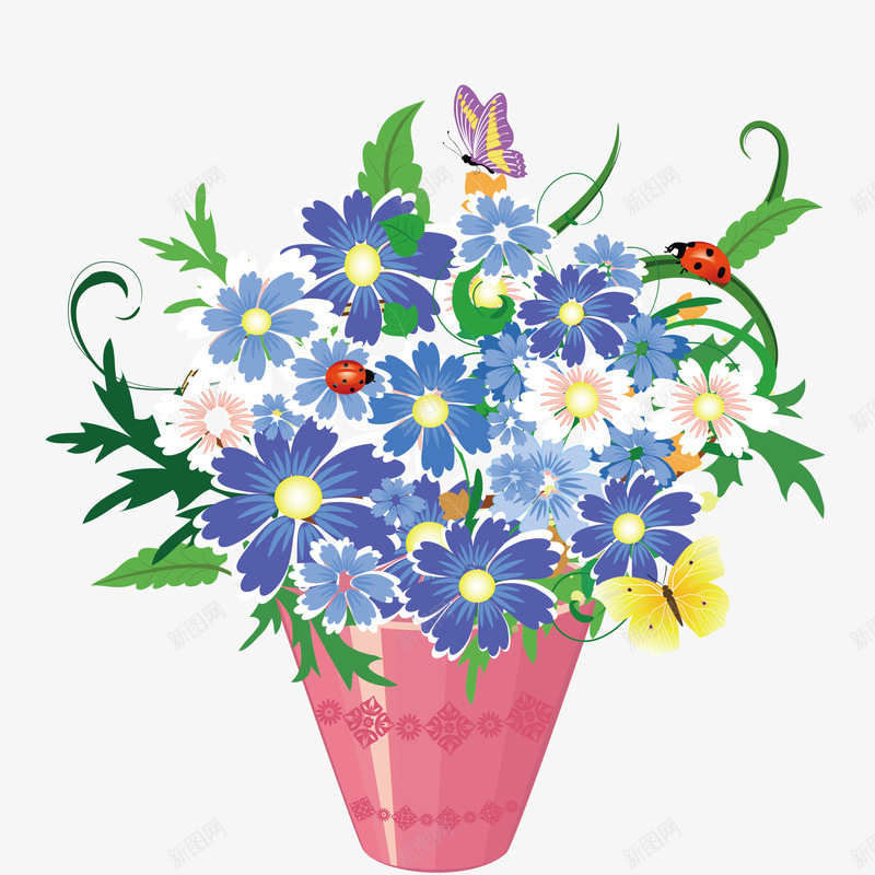 铁桶花束png免抠素材_88icon https://88icon.com 复古 小铁桶 怀旧 插画 植物 老旧 花卉 花店 花朵 花束 花草 蝴蝶