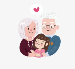 奶奶和孙女关爱老人主题卡通老年人情侣高清图片