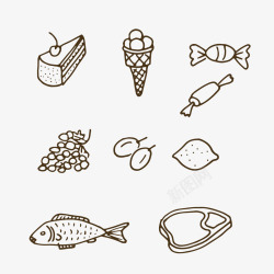 手绘鱼和荷叶食物系列手绘手账高清图片