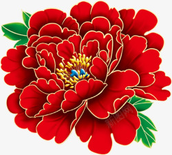 红色手绘盛开牡丹花七夕情人节素材
