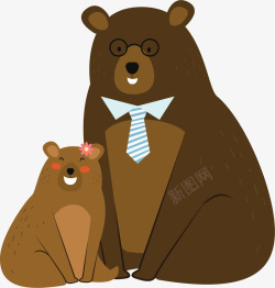 棕色可爱小熊父子矢量图素材