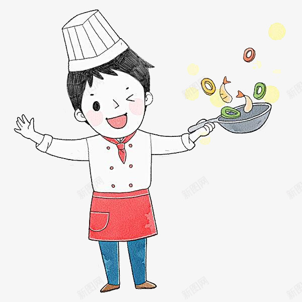 卡通做菜厨师png免抠素材_88icon https://88icon.com 卡通 厨师帽 厨师服 大虾 手绘 炒锅 白色 简图 菜品研发