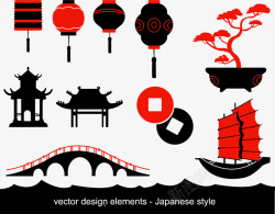 日本传统面具梅花灯笼与茶文化书法字等素高清图片