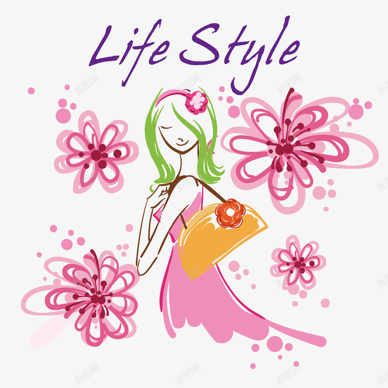 春日花季少女矢量图ai免抠素材_88icon https://88icon.com 花卉花朵女子春季手绘彩绘插画 矢量图