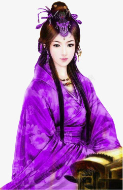 古风高贵紫衣少女手绘素材