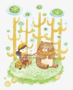 森林里的熊和少女素材