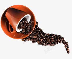 咖啡杯倒翻的咖啡豆组成猫尾巴素材