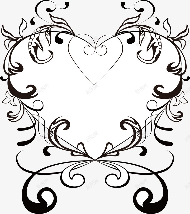 淡雅心形装饰花纹图案元素矢量图ai免抠素材_88icon https://88icon.com 古典 图案 外框 心形 欧风 淡雅 花环 花纹 花边 装饰 黑白 矢量图