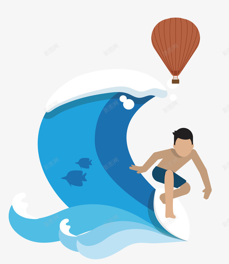 海上冲浪的人矢量图ai免抠素材_88icon https://88icon.com 海水 海浪 热气球 矢量图