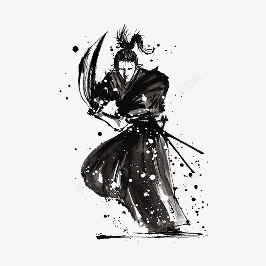 中国风水墨画武士png免抠素材_88icon https://88icon.com 中国风 剑客 古典 古风男 手绘 拔刀 武侠 武侠古典 武功 武士 武士黑白 水墨 水墨剑客 水墨江湖 江湖 男剑客