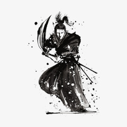 中国风水墨画武士素材