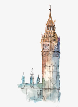 手绘伦敦大本钟大本钟水彩插画高清图片