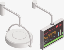 心电显示屏幕与手术灯矢量图素材
