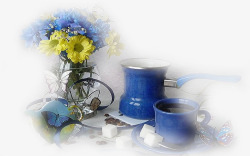 蓝色花朵文艺生活装饰素材