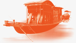 橙色渔船橙色古典渔船影像党建高清图片