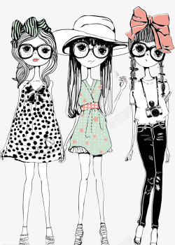 三个时尚女孩素材