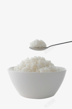 一勺一碗白色大米蒸饭高清图片