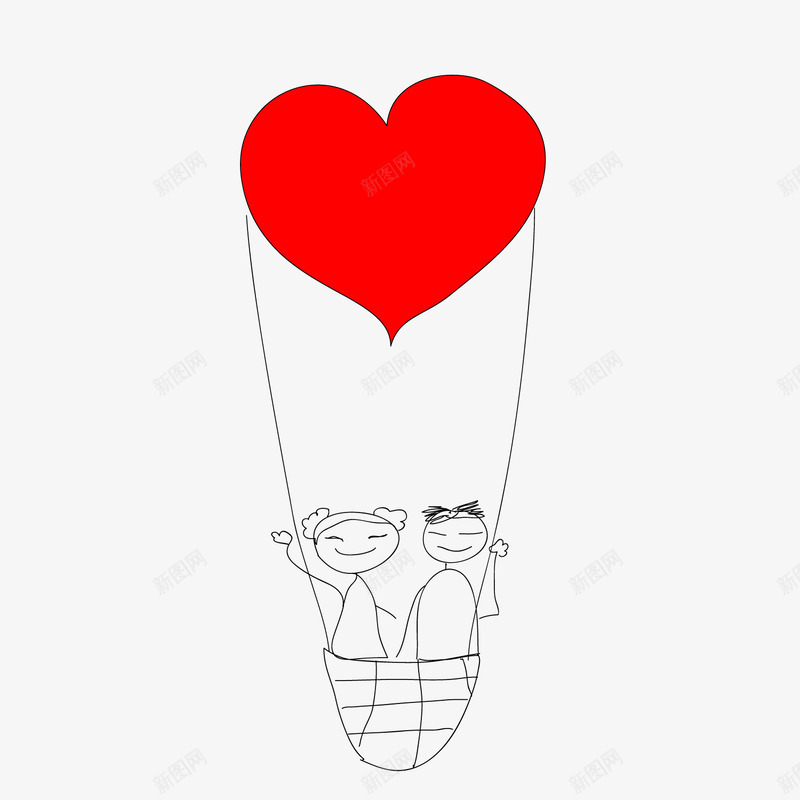 简笔画坐在热气球中的情侣png免抠素材_88icon https://88icon.com 卡通简笔画 心形热气球 情人节装饰 情侣 红色心形