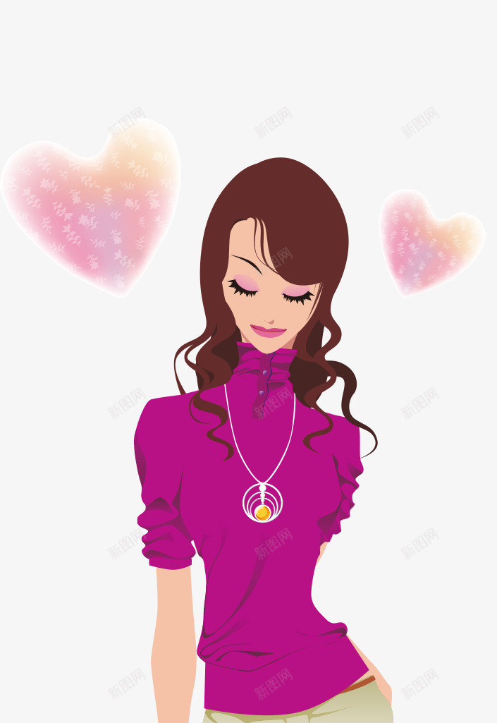 卡通手绘闭眼长发性感美女矢量图ai免抠素材_88icon https://88icon.com 卡通的人物 手绘的美女 长发的美女 闭眼的美女 矢量图