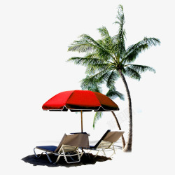 太阳伞躺椅椰树沙滩躺椅高清图片