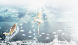 水上芭蕾舞少女中秋海报背景素材