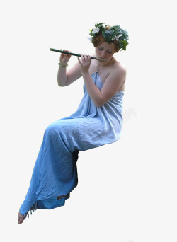 男人吹笛子侧坐吹笛子的女人高清图片