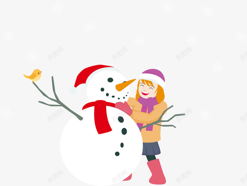 卡通女孩堆雪人png免抠素材_88icon https://88icon.com 冬天 冬季 卡通圣诞 圣诞节 圣诞节素材 圣诞雪人 堆雪人 小鸟 矢量圣诞