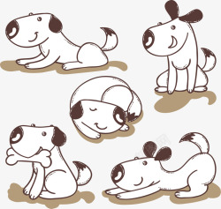 啃骨头的小狗手绘可爱卡通小狗高清图片
