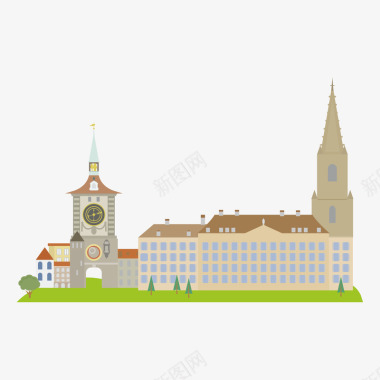 旅游小镇瑞士建筑旅游景点标矢量图图标图标