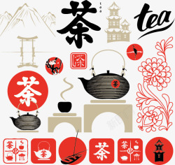 日本传统面具梅花灯笼与茶文化书法字等素高清图片