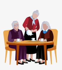 奶奶喝茶卡通老人喝下午茶矢量图高清图片