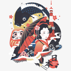 彩色锦鲤日本概念插画矢量图高清图片