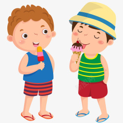 儿童吃草莓小男孩吃冰淇淋插画矢量图高清图片