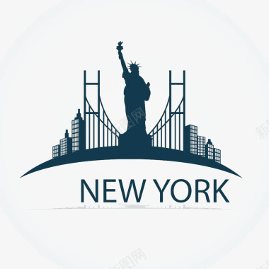 蓝色纽约简易建筑图标图标
